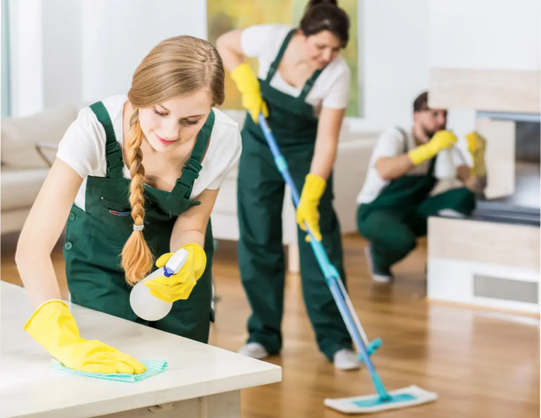Apartment cleaning team cleaning an apartment