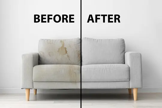 Fabric sofa before and after professional cleaning by Riyadh Cleanings in Riyadh